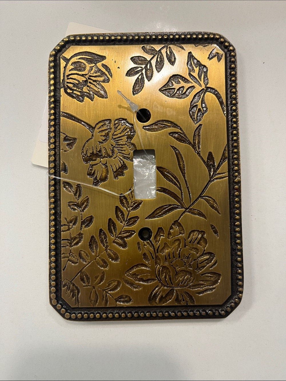 Anthropologie Brass Floral Toggle Plate in Antique Gold and Dark Accents
